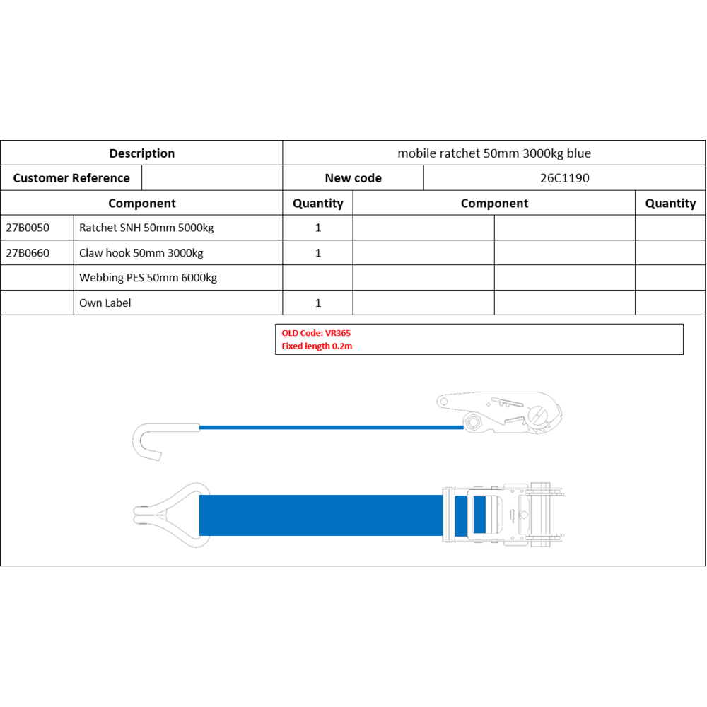 Lashing claw 0.2m 3000kg 1 part