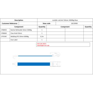 Lashing claw 0.2m 3000kg Blue 1 part 50mm webbing